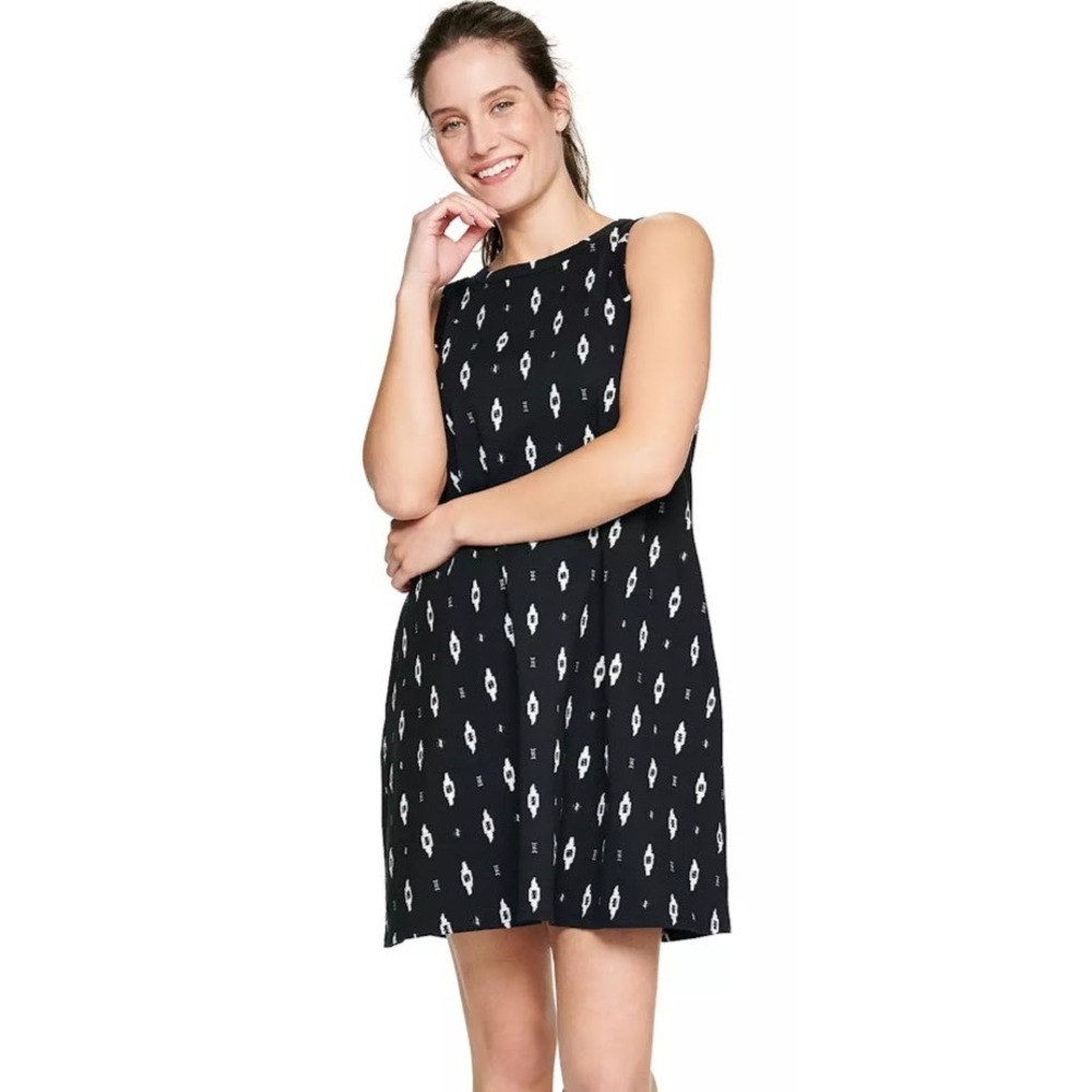 Sonoma Goods For Life Womens Black White Geometric Ikat Cotton Shift Dress S A01